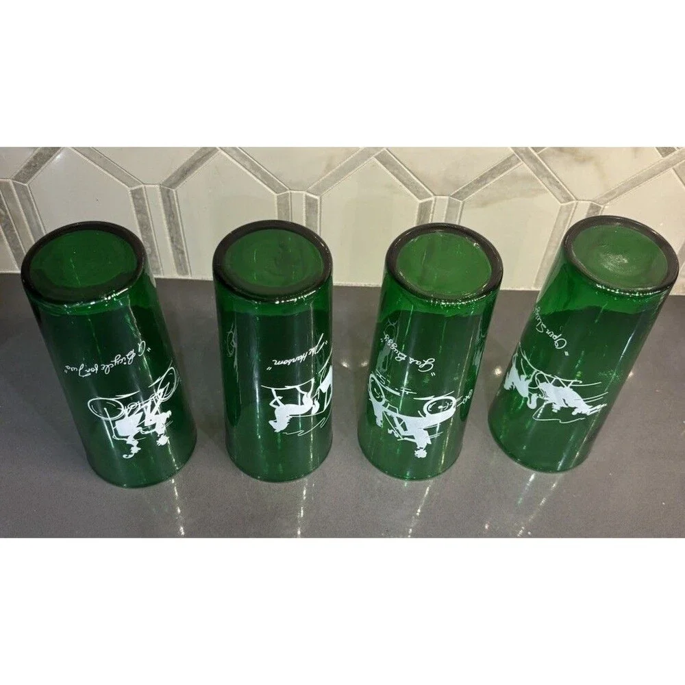 Vintage 1950's - 1960's Anchor Hocking Green Highball Glasses -  Mix & Match